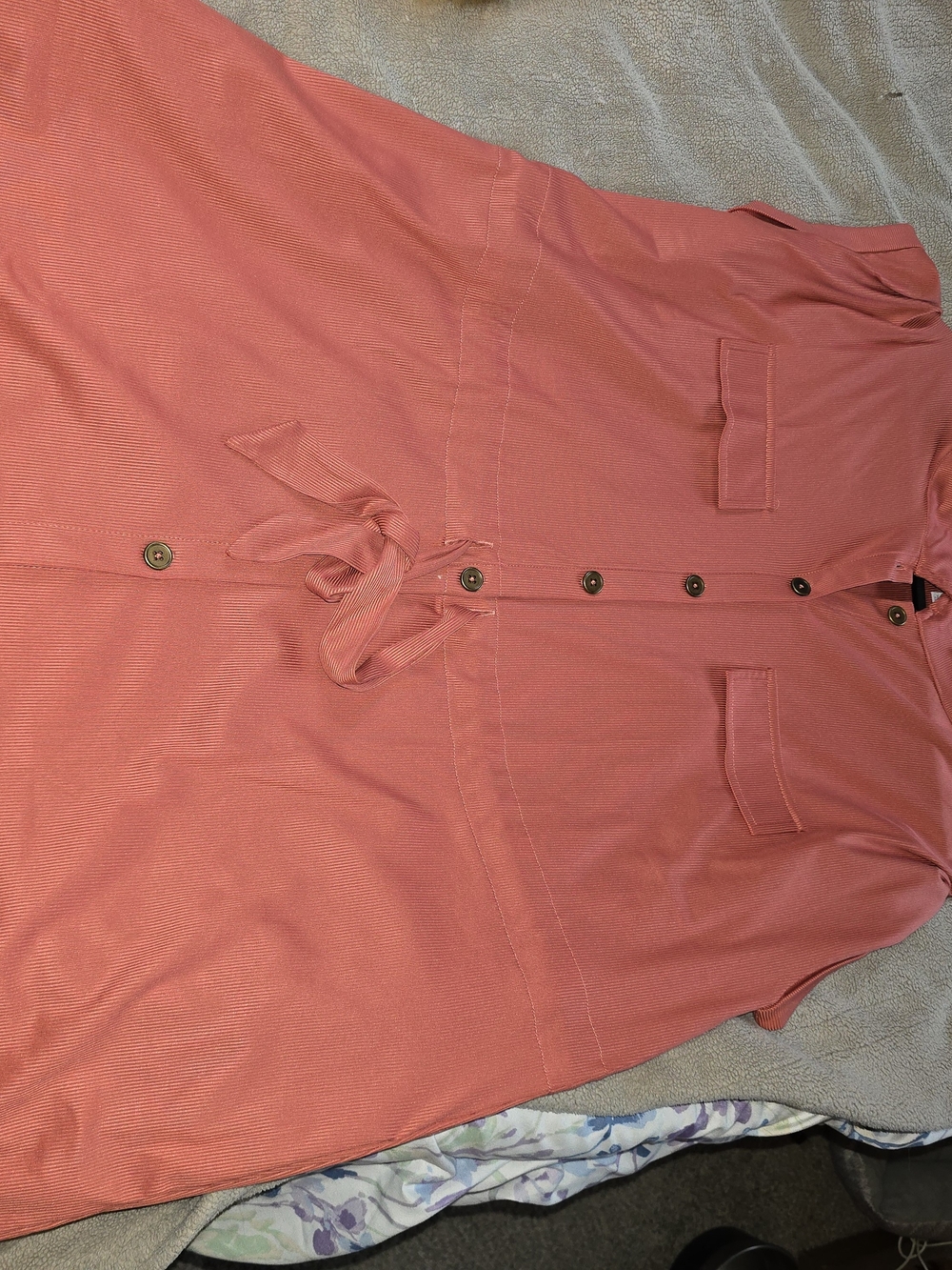 LuLaRoe Coral Button-Front Short Sleeve Shirt Dress with Waist Tie